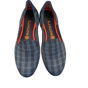 Rothy's Limited Edition Ladies Navy Check Slip-On Flats 9.5